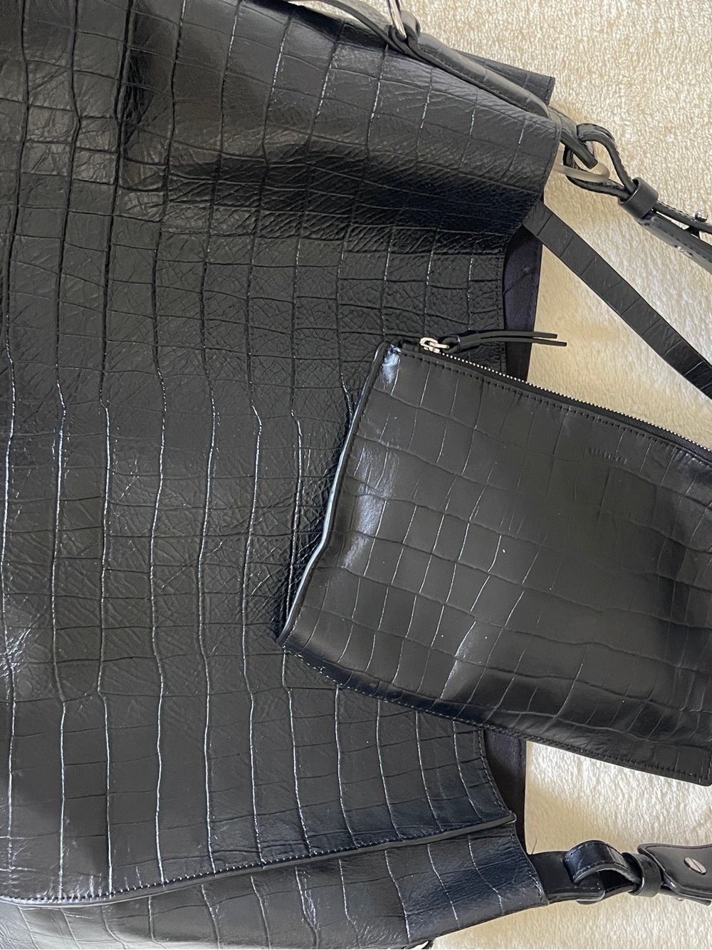 AllSaints Black Croc-Embossed Hobo Tote - Picture 4 of 4